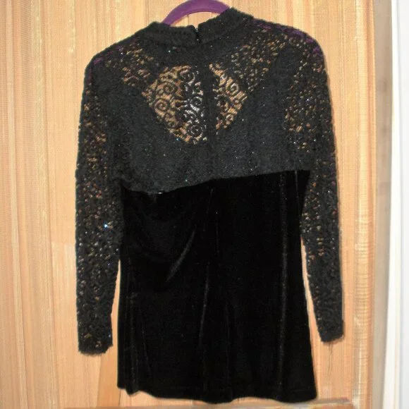 Boston Proper black velvet & lace top SZ M - Picture 2 of 6